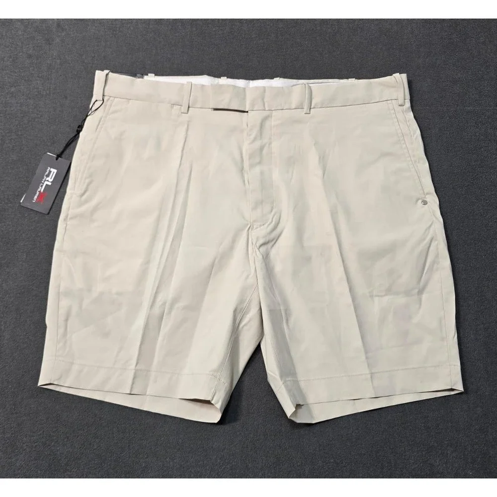 RLX Ralph Lauren Tailored Fit Golf Shorts Mens Beige Sand Flat Front Size 38 NWT
